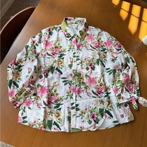 Cato Floral Button-Up‎ Blouse with Pink and Green